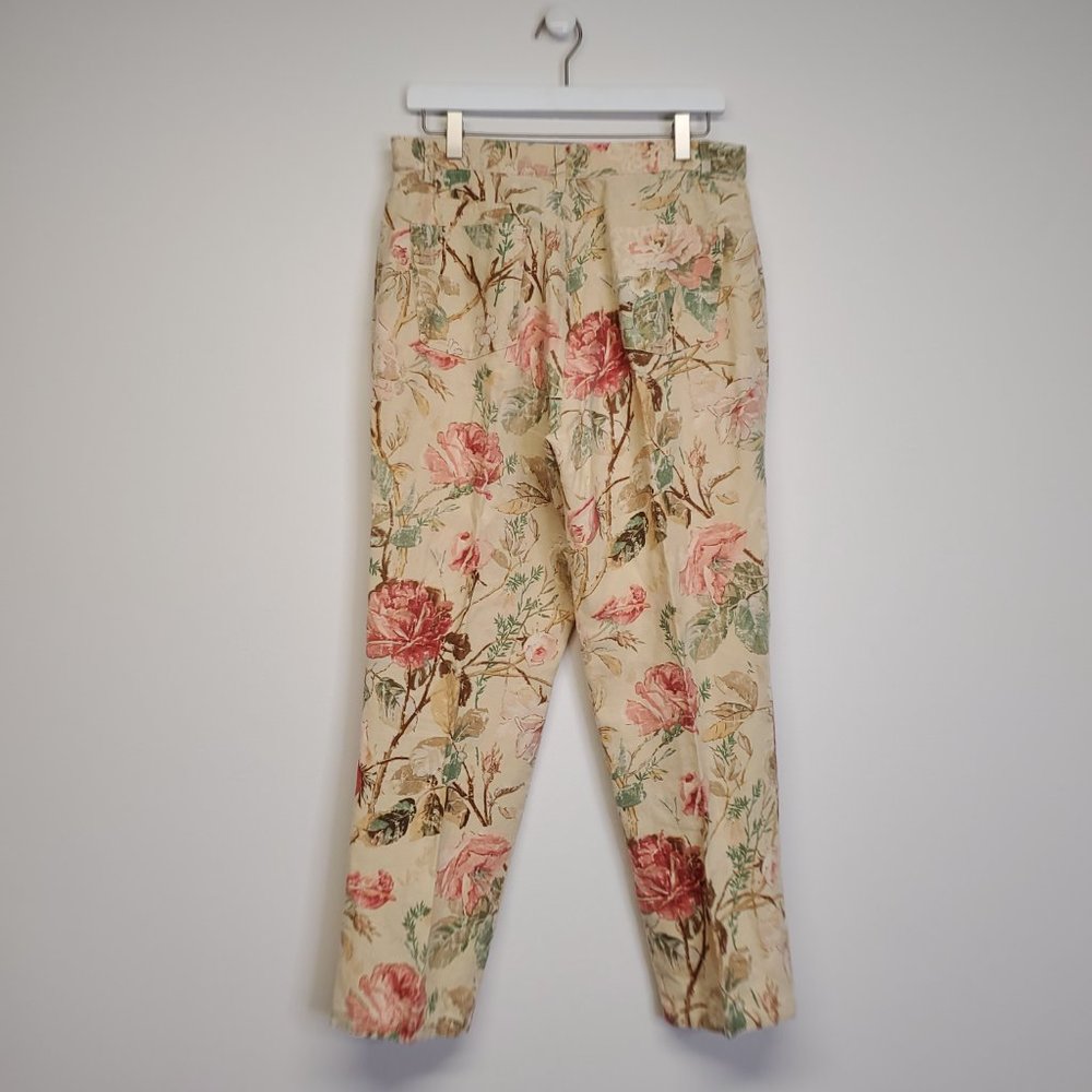 90s Lauren Ralph Lauren Floral Linen Pants Hi-Rise - Picture 6 of 6